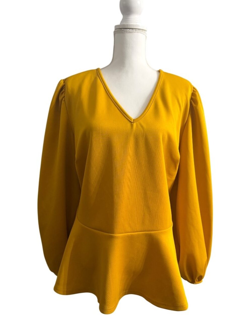 Mustard Yellow Peplum V-Neck Blouse Plus Size 18/20 Ashley Stewart